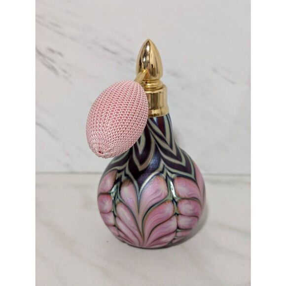 Daniel Lotton Signed 1991 Swirled Iridescent Blown Art Glass Perfume Atomizer Bo - Picture 3 of 8